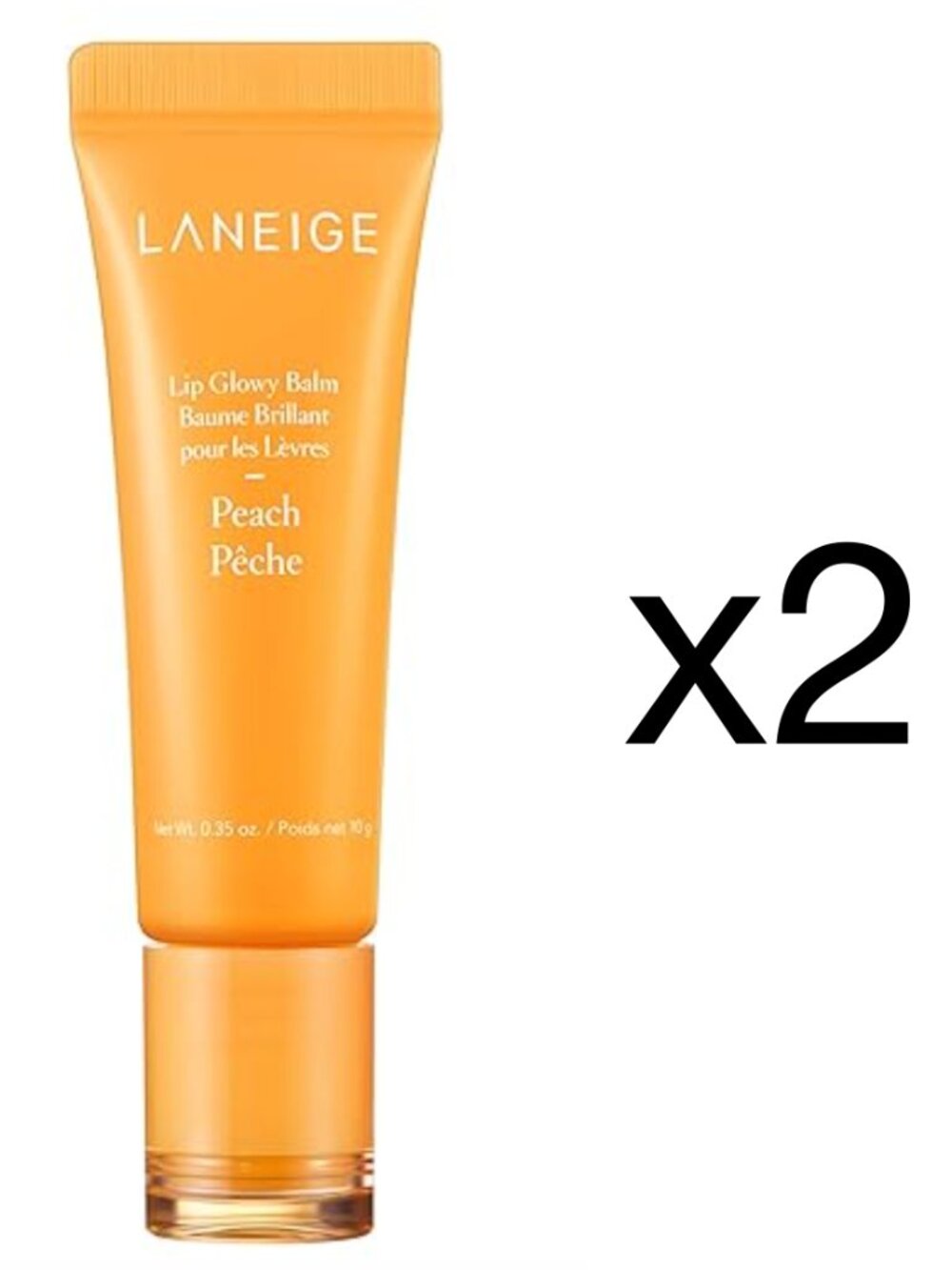 2x LANEIGE Lip Glowy Balm in Peach- Yellow Orange Lip Gloss Tube Mask